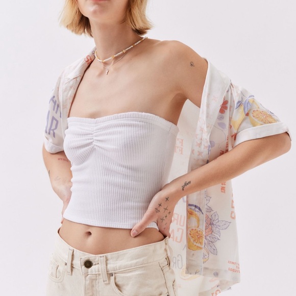 Urban Outfitters White Ribbed Crop Top - Picture 1 of 4